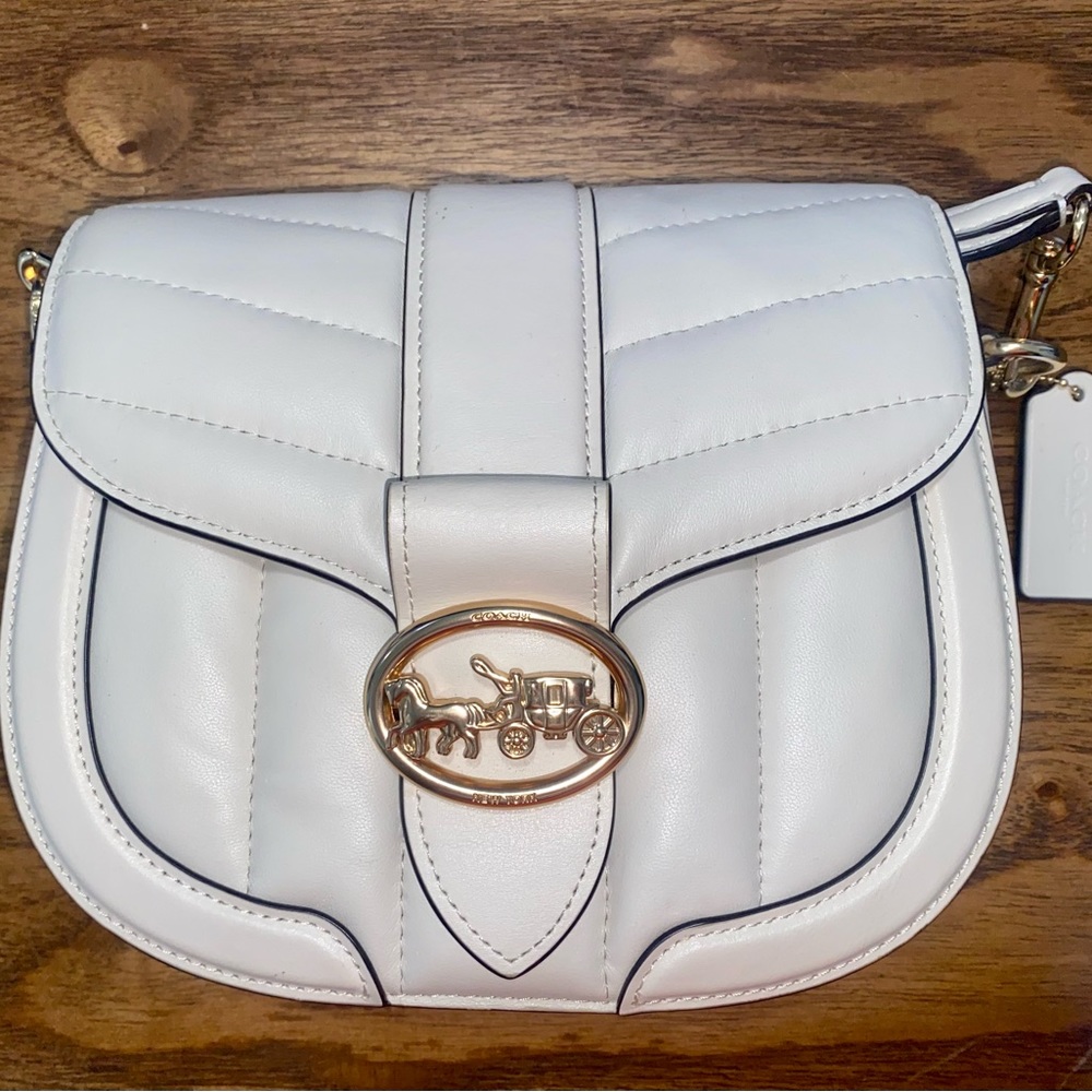 Coach Women's White and Gold Georgie Quilting Saddle Bag